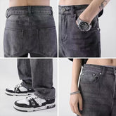 Men Jeans Washed Jeans Men's Summer Loose Straight Distressed Casual Pants